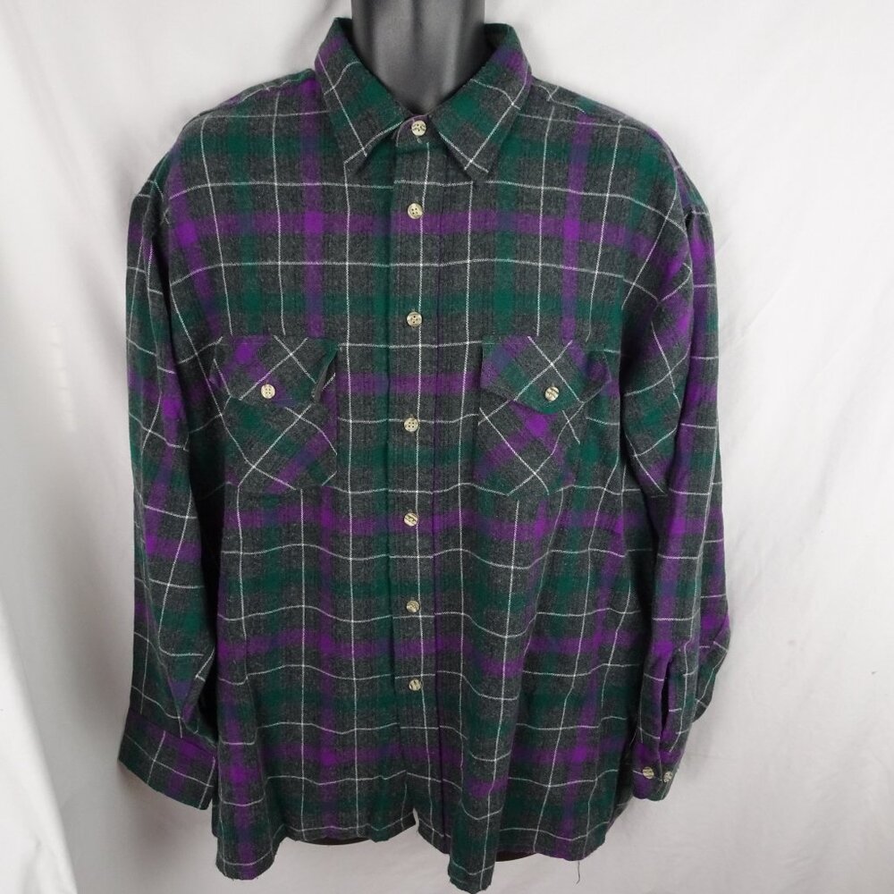 Vintage 90s Van Heusen Winter Weights Plaid Button Up Shirt Size XL BIG